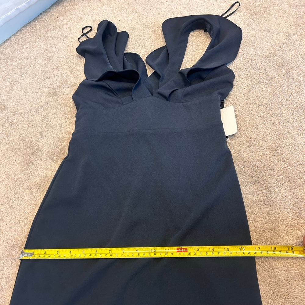 Lulu’s navy blue ruffle frill V neckline sleeveless pleated mermaid maxi dress M - Picture 14 of 16
